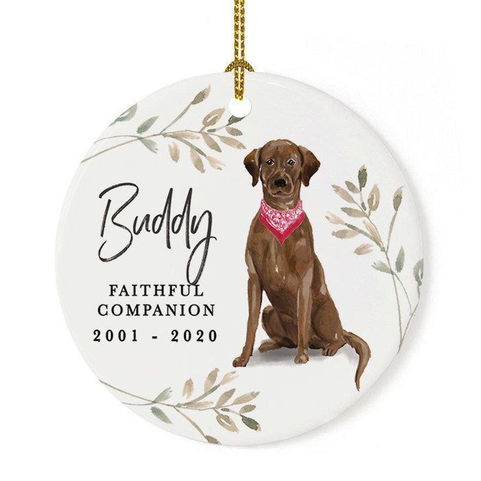 Custom Round Ceramic Christmas Dog Memorial Ornament, Faithful Companion, Design 1-Set of 1-Andaz Press-Brown Labrador Retriever-