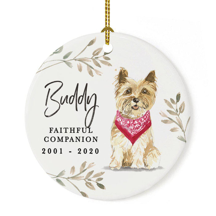 Custom Round Ceramic Christmas Dog Memorial Ornament, Faithful Companion, Design 1-Set of 1-Andaz Press-Cairn Terrier-