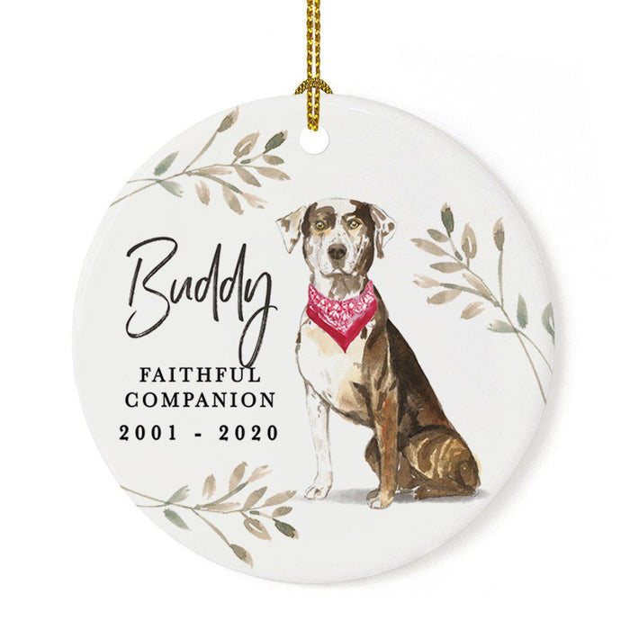 Custom Round Ceramic Christmas Dog Memorial Ornament, Faithful Companion, Design 1-Set of 1-Andaz Press-Catahoula Leopard-