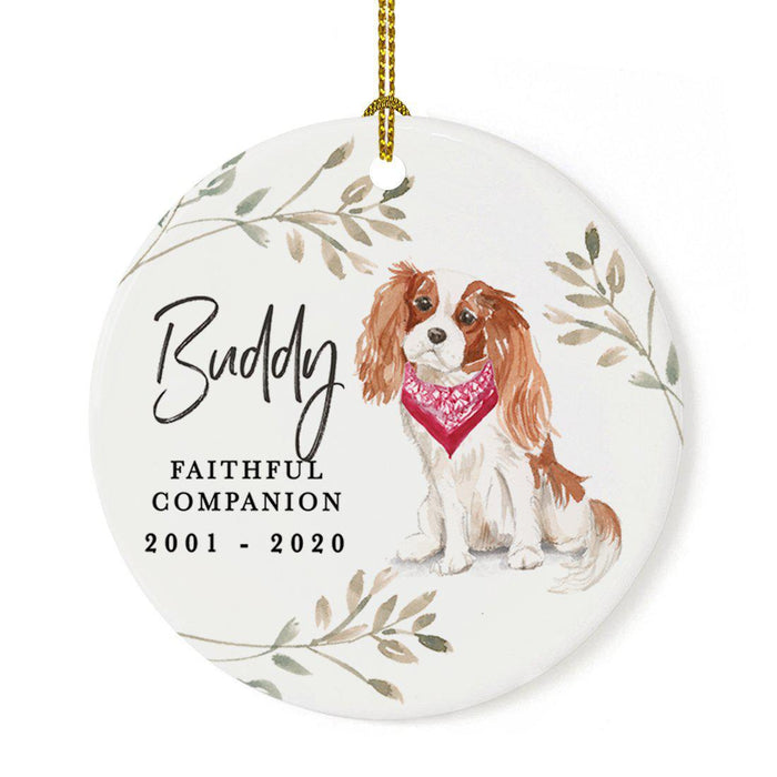Custom Round Ceramic Christmas Dog Memorial Ornament, Faithful Companion, Design 1-Set of 1-Andaz Press-Cavalier King Charles Spaniel-