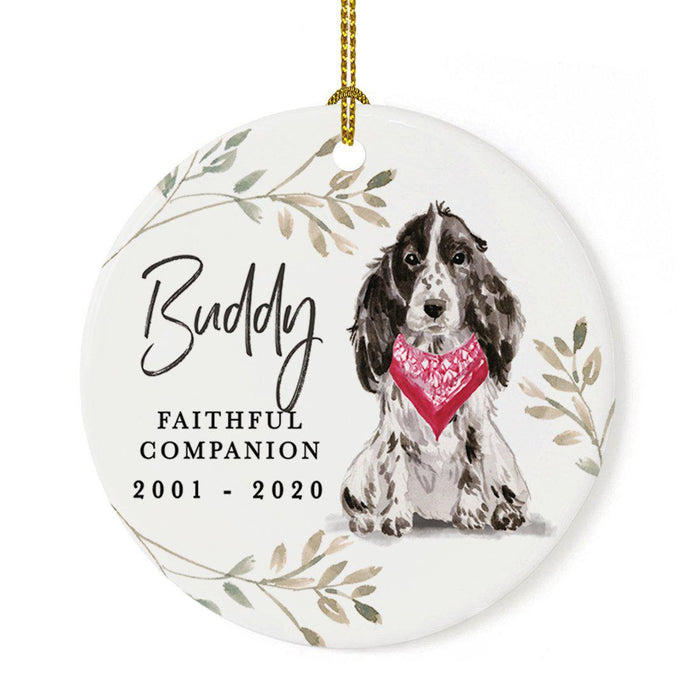 Custom Round Ceramic Christmas Dog Memorial Ornament, Faithful Companion, Design 1-Set of 1-Andaz Press-Cocker Spaniel-