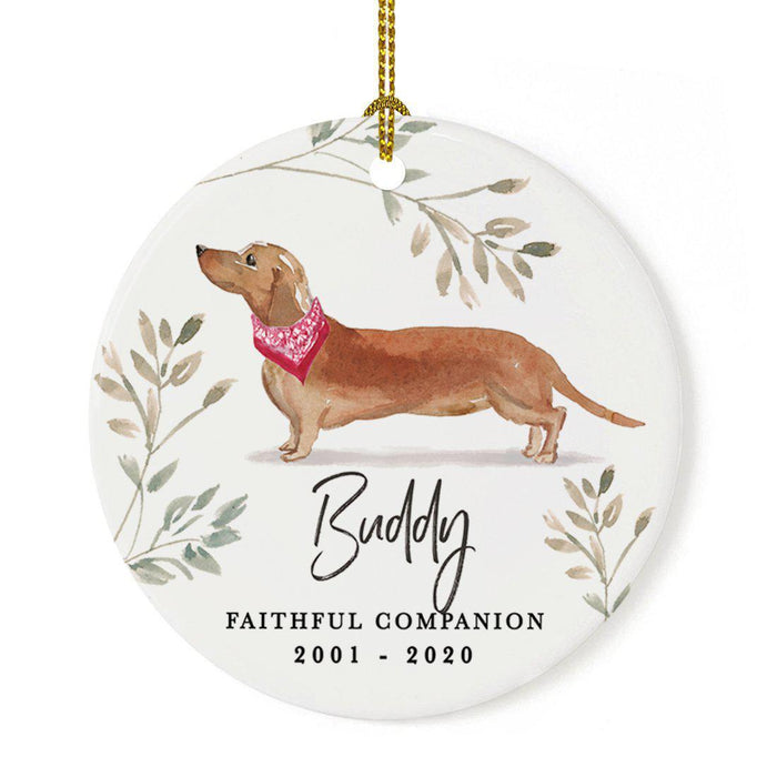 Custom Round Ceramic Christmas Dog Memorial Ornament, Faithful Companion, Design 1-Set of 1-Andaz Press-Dachshund Tan-