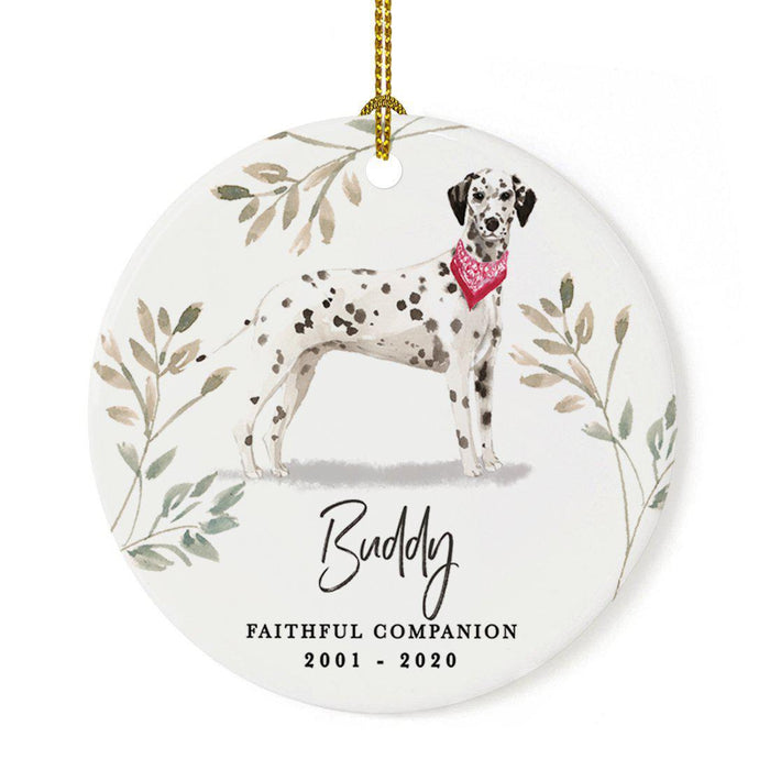Custom Round Ceramic Christmas Dog Memorial Ornament, Faithful Companion, Design 1-Set of 1-Andaz Press-Dalmatian-