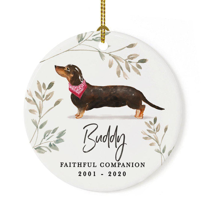 Custom Round Ceramic Christmas Dog Memorial Ornament, Faithful Companion, Design 1-Set of 1-Andaz Press-Daschund-