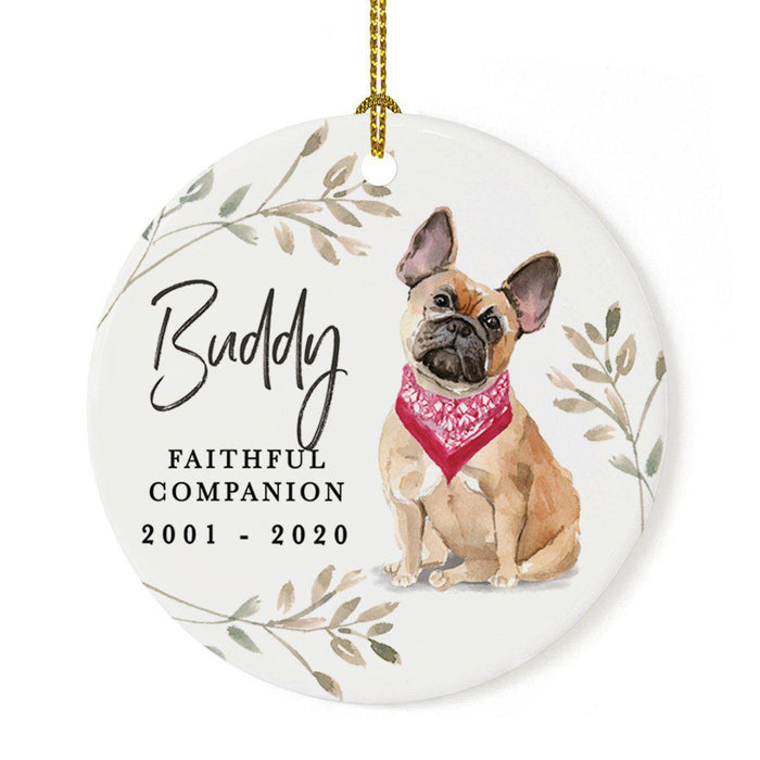 Custom Round Ceramic Christmas Dog Memorial Ornament, Faithful Companion, Design 1-Set of 1-Andaz Press-French Bulldog-