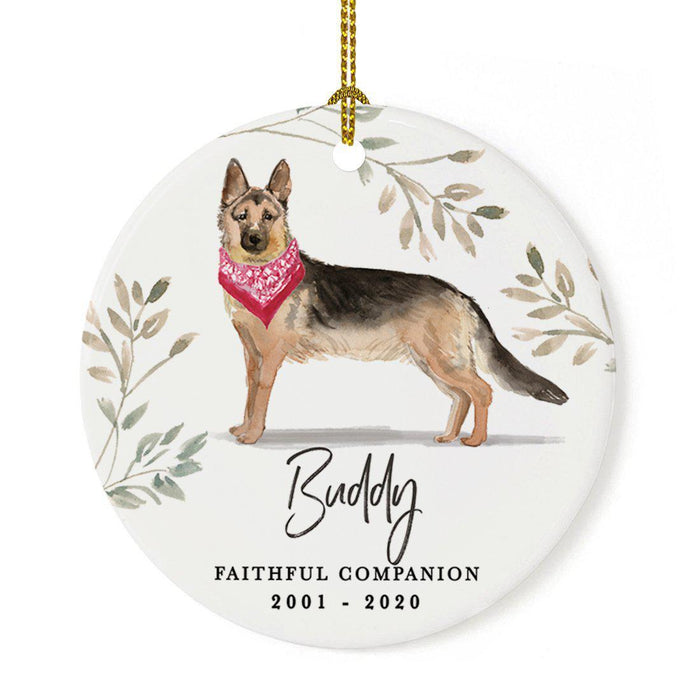 Custom Round Ceramic Christmas Dog Memorial Ornament, Faithful Companion, Design 1-Set of 1-Andaz Press-German Shepherd-