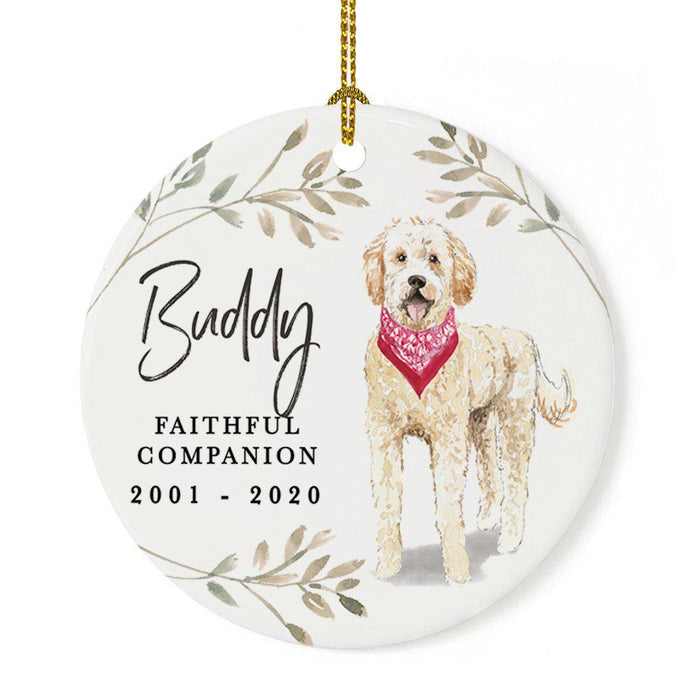 Custom Round Ceramic Christmas Dog Memorial Ornament, Faithful Companion, Design 1-Set of 1-Andaz Press-Golden Doodle-