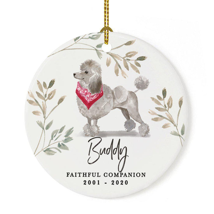 Custom Round Ceramic Christmas Dog Memorial Ornament, Faithful Companion, Design 1-Set of 1-Andaz Press-Grey Poodle-