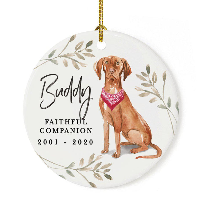 Custom Round Ceramic Christmas Dog Memorial Ornament, Faithful Companion, Design 1-Set of 1-Andaz Press-Hungarian Vizsla-