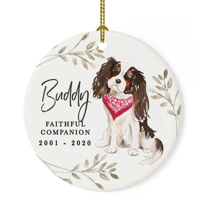 Custom Round Ceramic Christmas Dog Memorial Ornament, Faithful Companion, Design 1-Set of 1-Andaz Press-King Charles Spaniel-