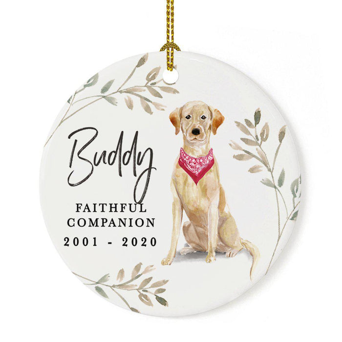 Custom Round Ceramic Christmas Dog Memorial Ornament, Faithful Companion, Design 1-Set of 1-Andaz Press-Labrador Retriever-