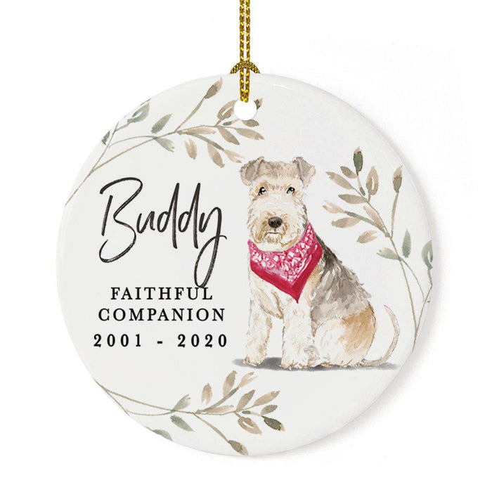 Custom Round Ceramic Christmas Dog Memorial Ornament, Faithful Companion, Design 1-Set of 1-Andaz Press-Lakeland Terrier-