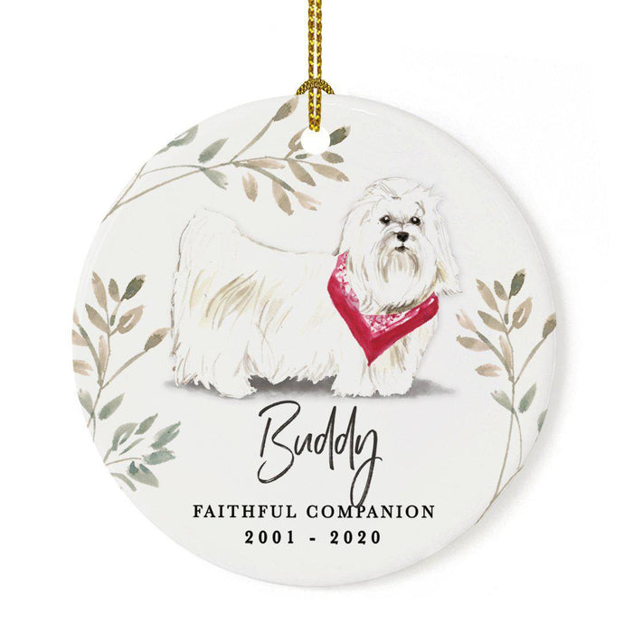 Custom Round Ceramic Christmas Dog Memorial Ornament, Faithful Companion, Design 1-Set of 1-Andaz Press-Maltese-