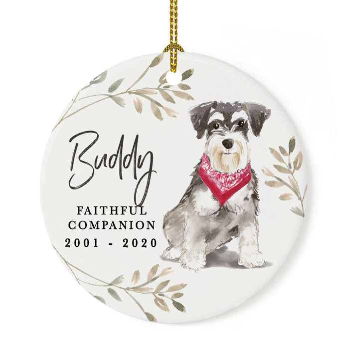 Custom Round Ceramic Christmas Dog Memorial Ornament, Faithful Companion, Design 1-Set of 1-Andaz Press-Miniature Schnauzer-