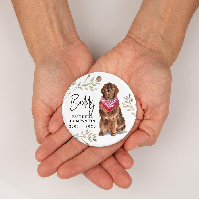 Custom Round Ceramic Christmas Dog Memorial Ornament, Faithful Companion, Pet Memorial Ideas, Design 2-Set of 1-Andaz Press-Newfoundland-