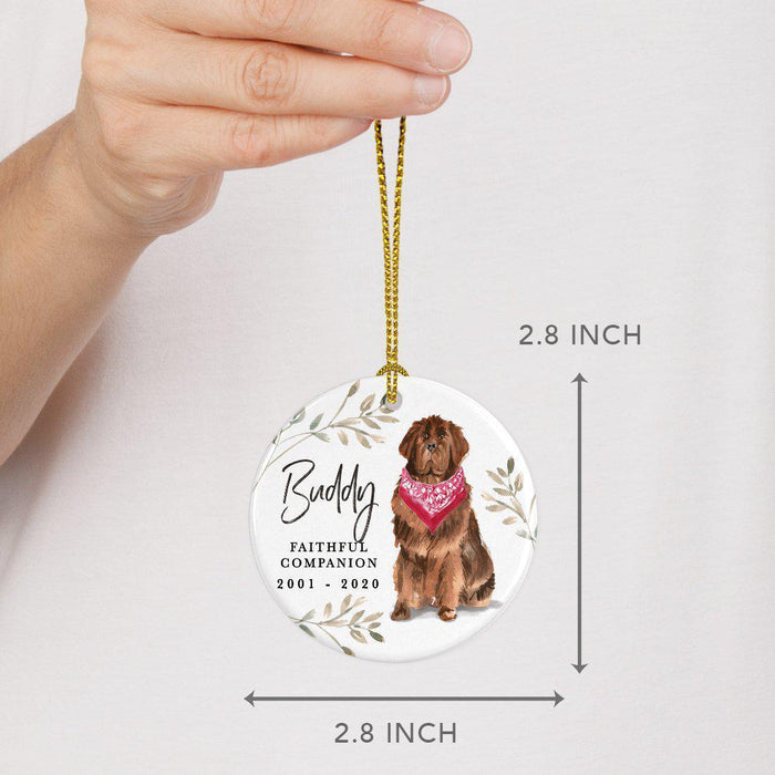 Custom Round Ceramic Christmas Dog Memorial Ornament, Faithful Companion, Pet Memorial Ideas, Design 2-Set of 1-Andaz Press-Newfoundland-