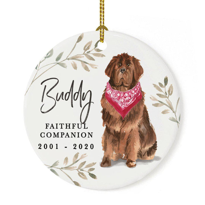 Custom Round Ceramic Christmas Dog Memorial Ornament, Faithful Companion, Pet Memorial Ideas, Design 2-Set of 1-Andaz Press-Newfoundland-