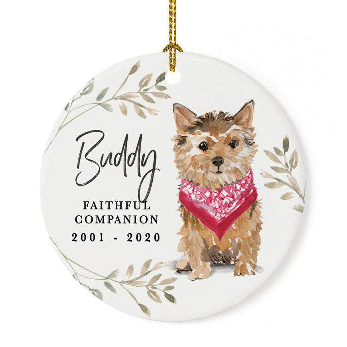Custom Round Ceramic Christmas Dog Memorial Ornament, Faithful Companion, Pet Memorial Ideas, Design 2-Set of 1-Andaz Press-Norfolk Terrier-