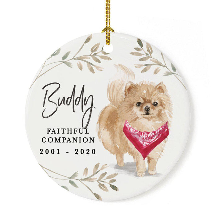 Custom Round Ceramic Christmas Dog Memorial Ornament, Faithful Companion, Pet Memorial Ideas, Design 2-Set of 1-Andaz Press-Pomeranian-