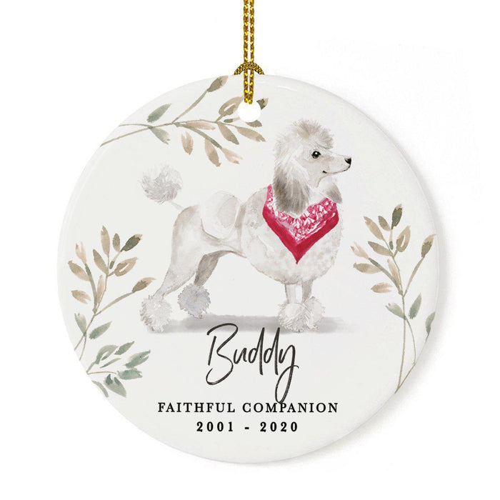 Custom Round Ceramic Christmas Dog Memorial Ornament, Faithful Companion, Pet Memorial Ideas, Design 2-Set of 1-Andaz Press-Poodle White-