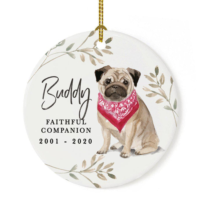 Custom Round Ceramic Christmas Dog Memorial Ornament, Faithful Companion, Pet Memorial Ideas, Design 2-Set of 1-Andaz Press-Pug-