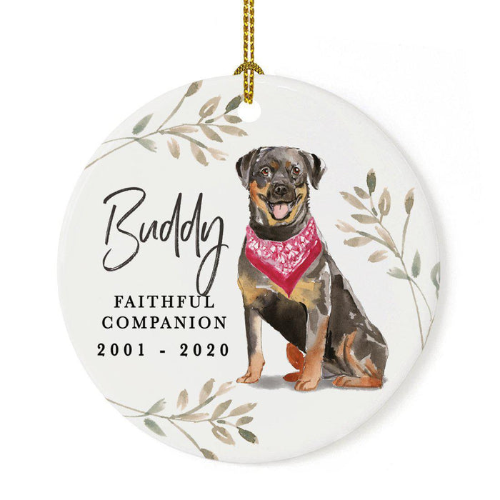 Custom Round Ceramic Christmas Dog Memorial Ornament, Faithful Companion, Pet Memorial Ideas, Design 2-Set of 1-Andaz Press-Rottweiler-