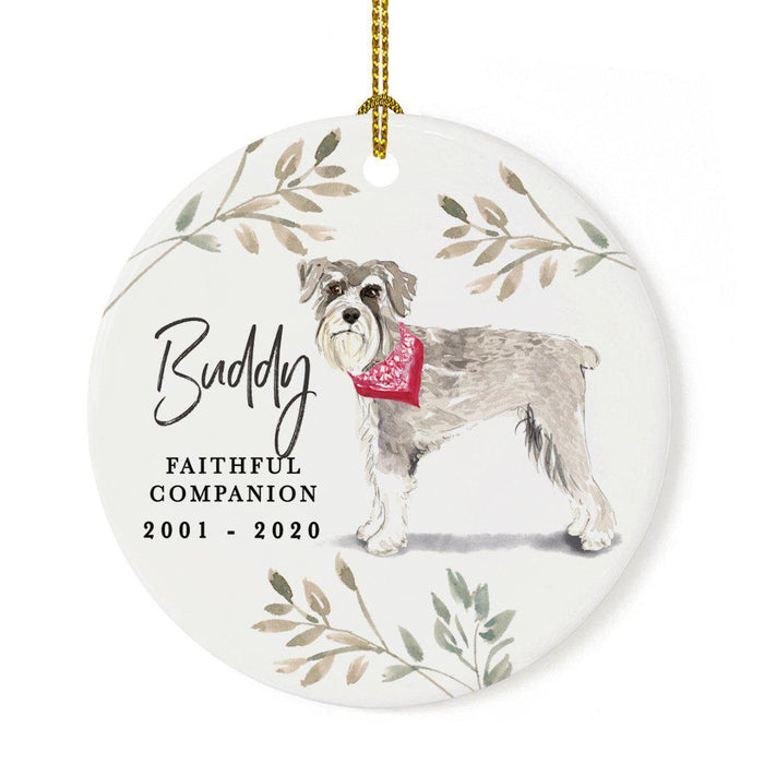 Custom Round Ceramic Christmas Dog Memorial Ornament, Faithful Companion, Pet Memorial Ideas, Design 2-Set of 1-Andaz Press-Schnauzer-