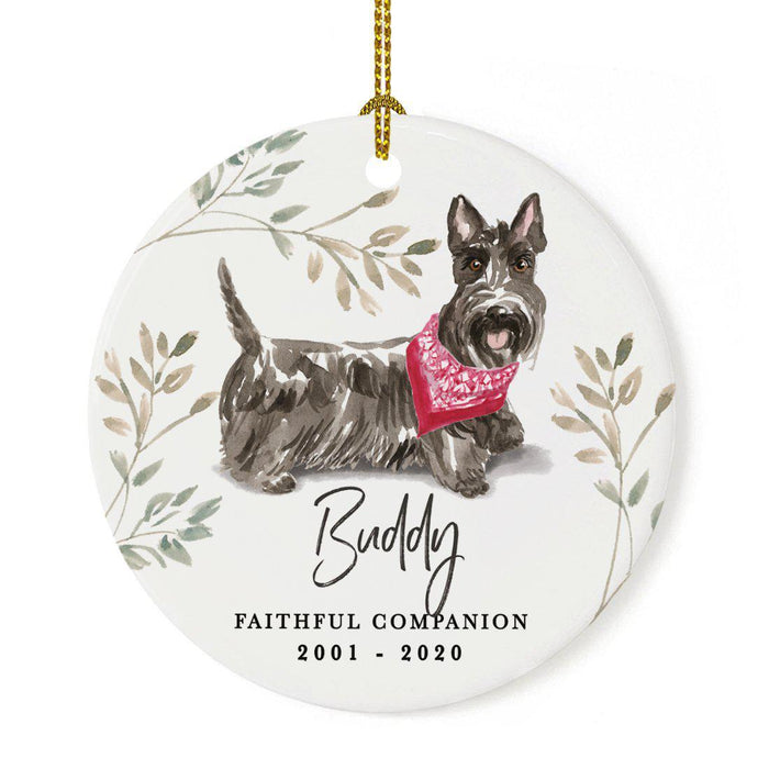 Custom Round Ceramic Christmas Dog Memorial Ornament, Faithful Companion, Pet Memorial Ideas, Design 2-Set of 1-Andaz Press-Scottish Terrier-