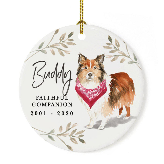 Custom Round Ceramic Christmas Dog Memorial Ornament, Faithful Companion, Pet Memorial Ideas, Design 2-Set of 1-Andaz Press-Shetland Sheepdog-