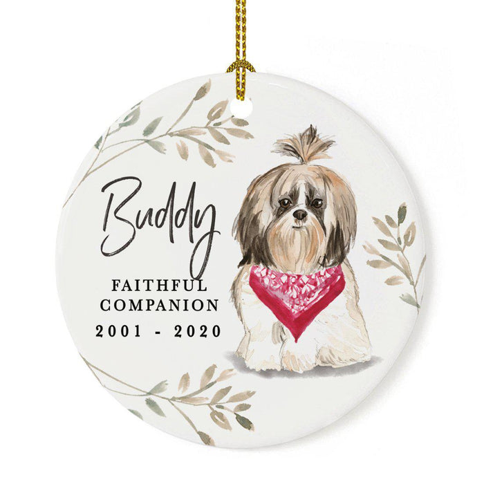 Custom Round Ceramic Christmas Dog Memorial Ornament, Faithful Companion, Pet Memorial Ideas, Design 2-Set of 1-Andaz Press-Shih Tzu Longer Hair-