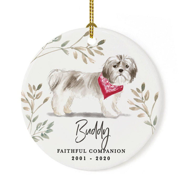 Custom Round Ceramic Christmas Dog Memorial Ornament, Faithful Companion, Pet Memorial Ideas, Design 2-Set of 1-Andaz Press-Shih Tzu Short Hair-