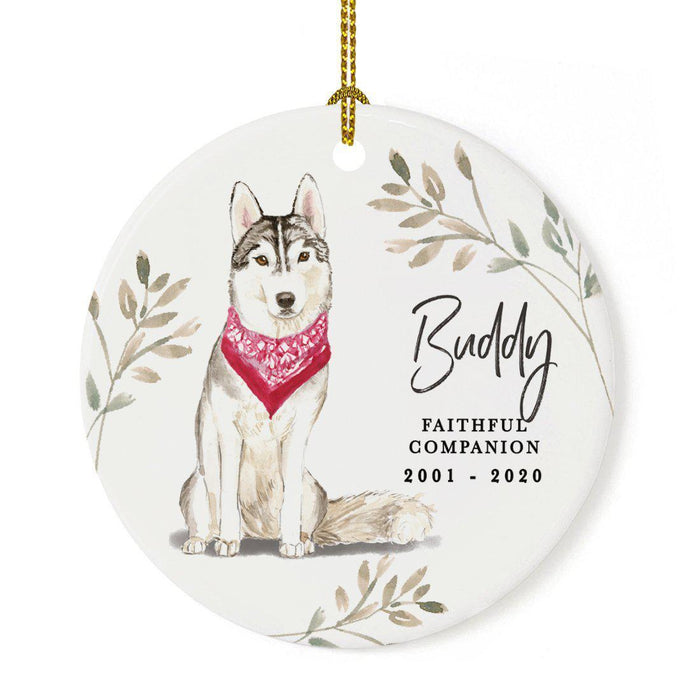 Custom Round Ceramic Christmas Dog Memorial Ornament, Faithful Companion, Pet Memorial Ideas, Design 2-Set of 1-Andaz Press-Siberian Husky-
