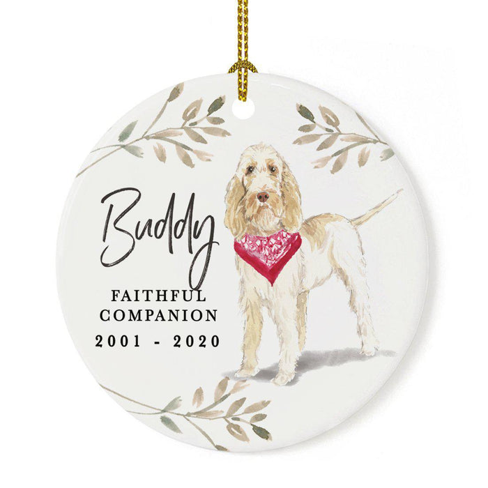 Custom Round Ceramic Christmas Dog Memorial Ornament, Faithful Companion, Pet Memorial Ideas, Design 2-Set of 1-Andaz Press-Spinone Italiano-
