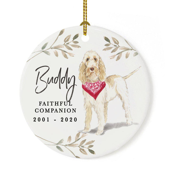 Custom Round Ceramic Christmas Dog Memorial Ornament, Faithful Companion, Pet Memorial Ideas, Design 2-Set of 1-Andaz Press-Spinone Italiano-