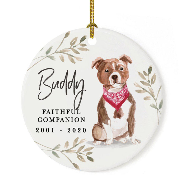 Custom Round Ceramic Christmas Dog Memorial Ornament, Faithful Companion, Pet Memorial Ideas, Design 2-Set of 1-Andaz Press-Staffordshire Bull Terrier-