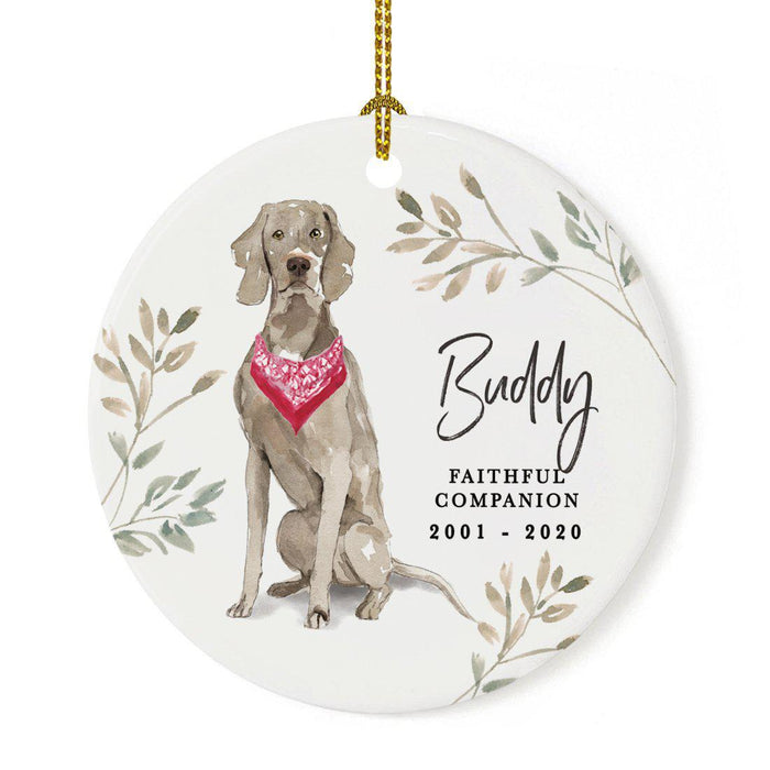 Custom Round Ceramic Christmas Dog Memorial Ornament, Faithful Companion, Pet Memorial Ideas, Design 2-Set of 1-Andaz Press-Weimaraner-