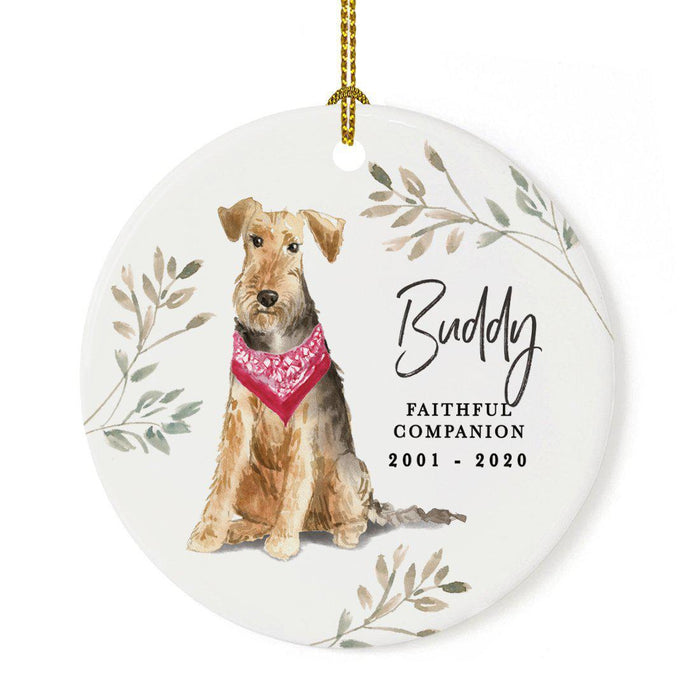 Custom Round Ceramic Christmas Dog Memorial Ornament, Faithful Companion, Pet Memorial Ideas, Design 2-Set of 1-Andaz Press-Welsh Terrier-