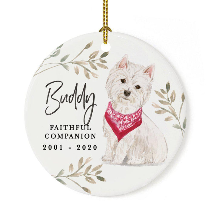Custom Round Ceramic Christmas Dog Memorial Ornament, Faithful Companion, Pet Memorial Ideas, Design 2-Set of 1-Andaz Press-Westie-