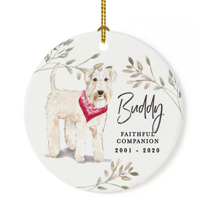 Custom Round Ceramic Christmas Dog Memorial Ornament, Faithful Companion, Pet Memorial Ideas, Design 2-Set of 1-Andaz Press-Wheaten Terrier-