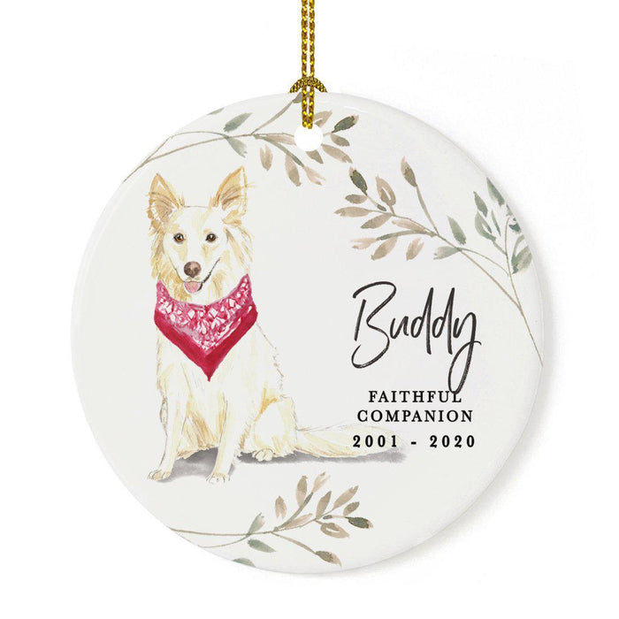 Custom Round Ceramic Christmas Dog Memorial Ornament, Faithful Companion, Pet Memorial Ideas, Design 2-Set of 1-Andaz Press-White Collie-
