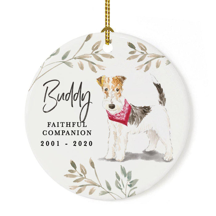 Custom Round Ceramic Christmas Dog Memorial Ornament, Faithful Companion, Pet Memorial Ideas, Design 2-Set of 1-Andaz Press-White Haired Fox Terrier-