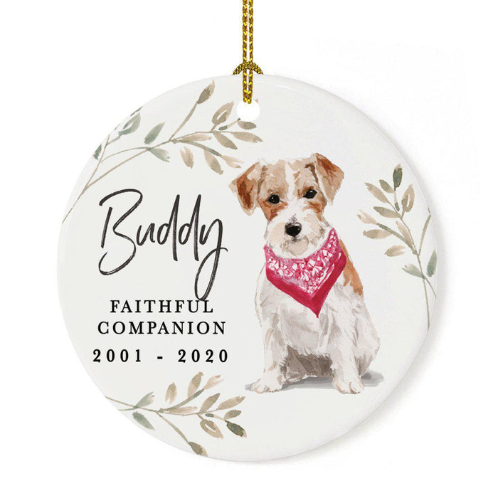 Custom Round Ceramic Christmas Dog Memorial Ornament, Faithful Companion, Pet Memorial Ideas, Design 2-Set of 1-Andaz Press-Wire Haired Jack Russell-