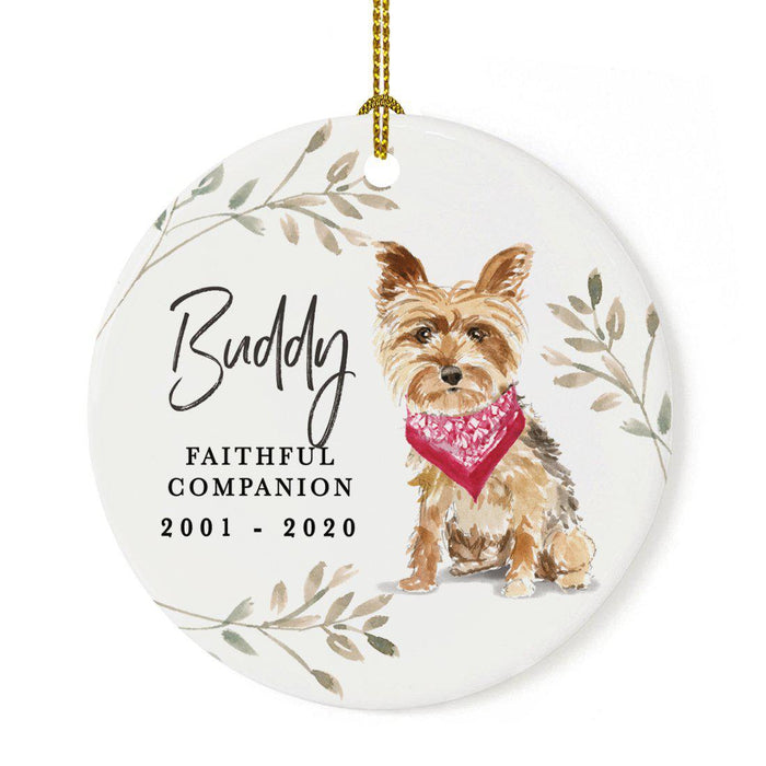Custom Round Ceramic Christmas Dog Memorial Ornament, Faithful Companion, Pet Memorial Ideas, Design 2-Set of 1-Andaz Press-Yorkshire Terrier-