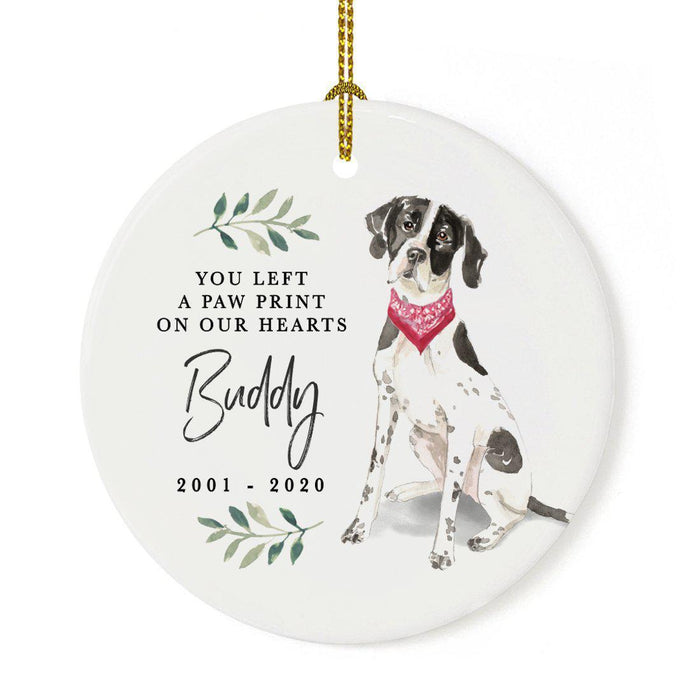 Custom Round Ceramic Christmas Dog Memorial Ornament, You Left A Paw Print On Our Hearts, Design 2-Set of 1-Andaz Press-Dalmatian-