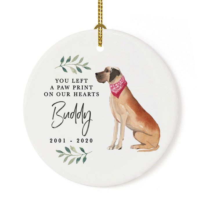 Custom Round Ceramic Christmas Dog Memorial Ornament, You Left A Paw Print On Our Hearts, Design 2-Set of 1-Andaz Press-Dalmatian-