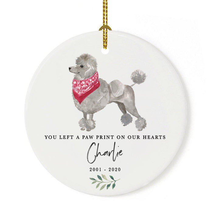 Custom Round Ceramic Christmas Dog Memorial Ornament, You Left A Paw Print On Our Hearts, Design 2-Set of 1-Andaz Press-Dalmatian-