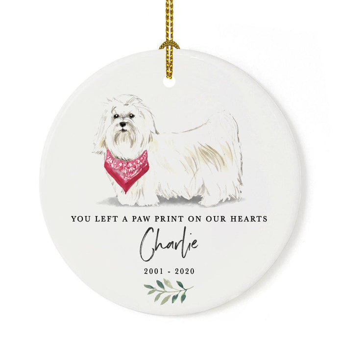Custom Round Ceramic Christmas Dog Memorial Ornament, You Left A Paw Print On Our Hearts, Design 2-Set of 1-Andaz Press-Dalmatian-