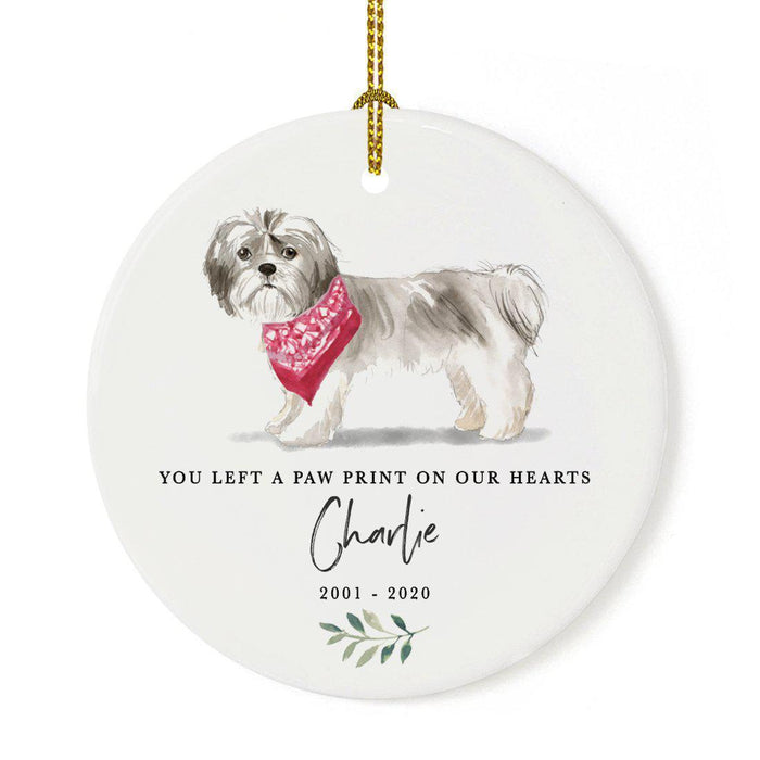 Custom Round Ceramic Christmas Dog Memorial Ornament, You Left A Paw Print On Our Hearts, Design 2-Set of 1-Andaz Press-Dalmatian-