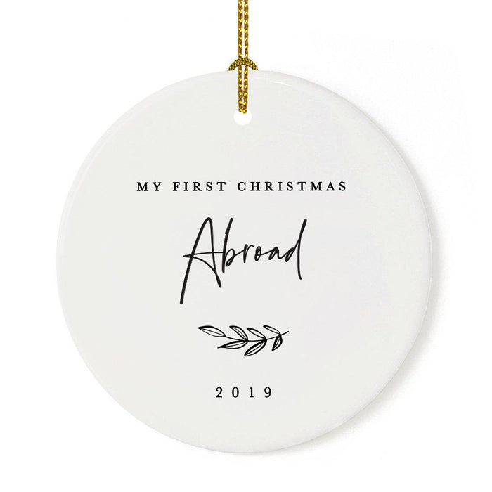 Custom Round Ceramic Porcelain Christmas Tree Ornament Engagement Handdrawn-Set of 1-Andaz Press-Feliz Navidad-