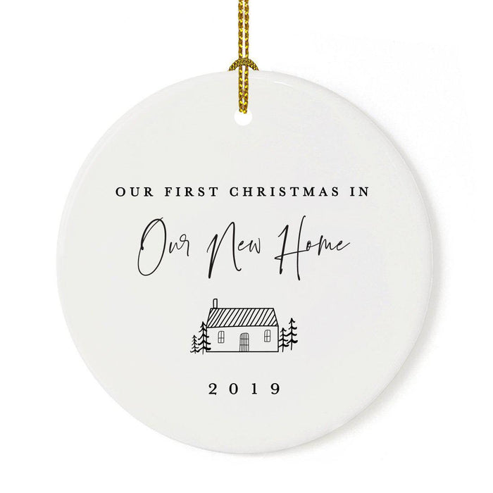 Custom Round Ceramic Porcelain Christmas Tree Ornament Engagement Handdrawn-Set of 1-Andaz Press-Feliz Navidad-